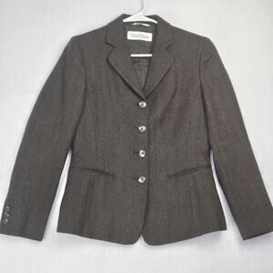 Max Mara White Label Italy 100% Lana Wool Brown Herringbone Blazer Size 6 See